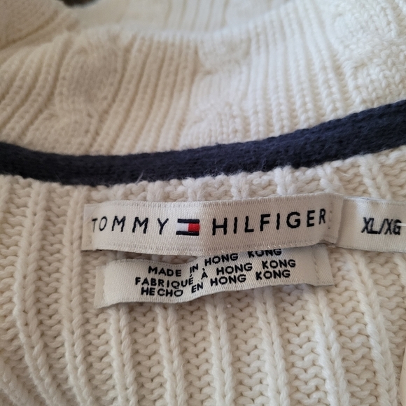 Tommy Hilfiger 90's White Blue and Red Classic Cable‎ Knit Cardigan - Picture 6 of 7